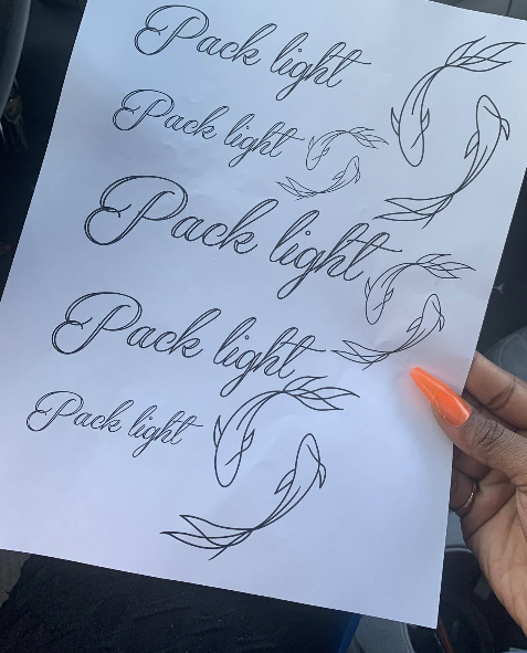 Pack Light lettering sketch