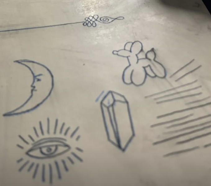 Practice sketches on practice skin