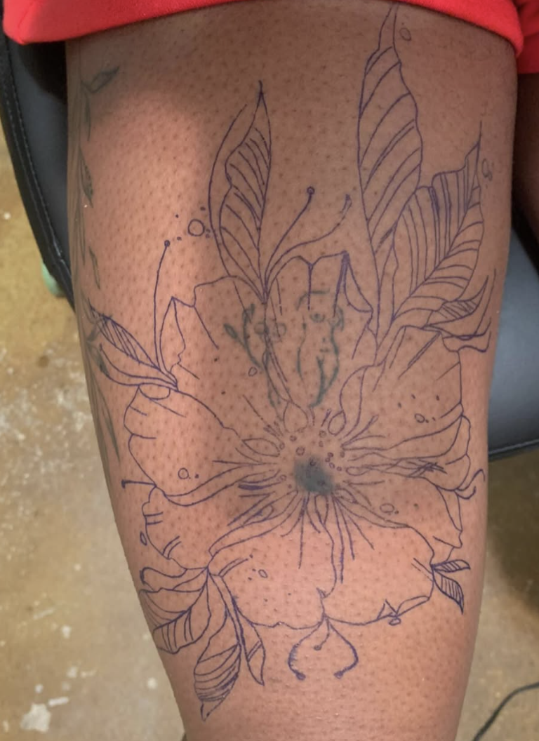 Hibiscus leg tattoo